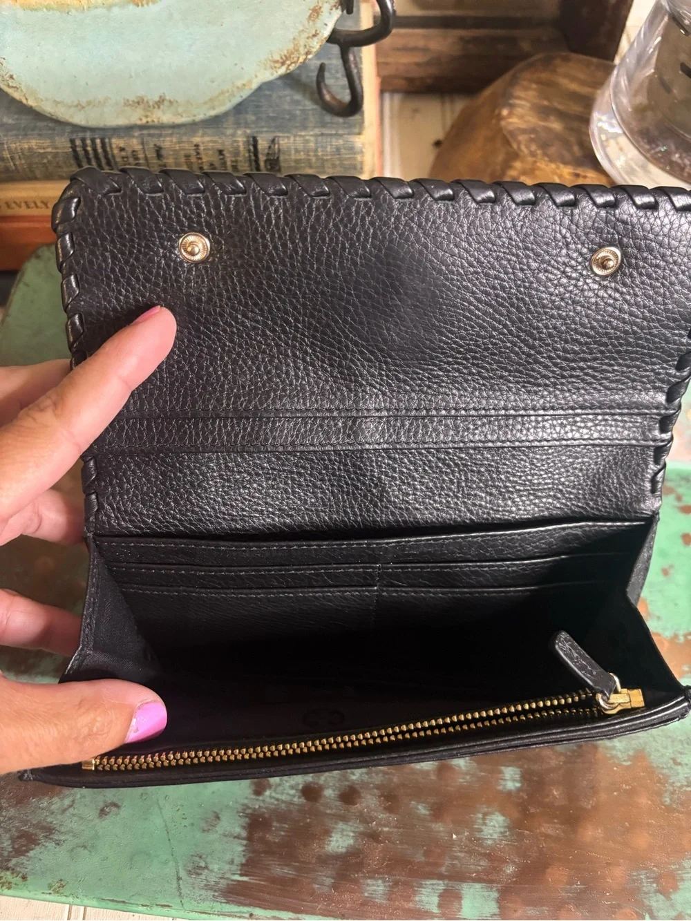 Tory Burch Black Leather Key & Card Holder Wallet